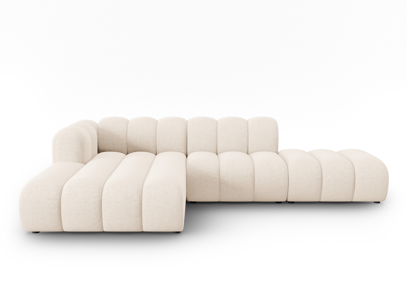 MICADONI Lupin Modular åben hjørnesofa, venstre, 5 sæder - beige chenille og sort plast