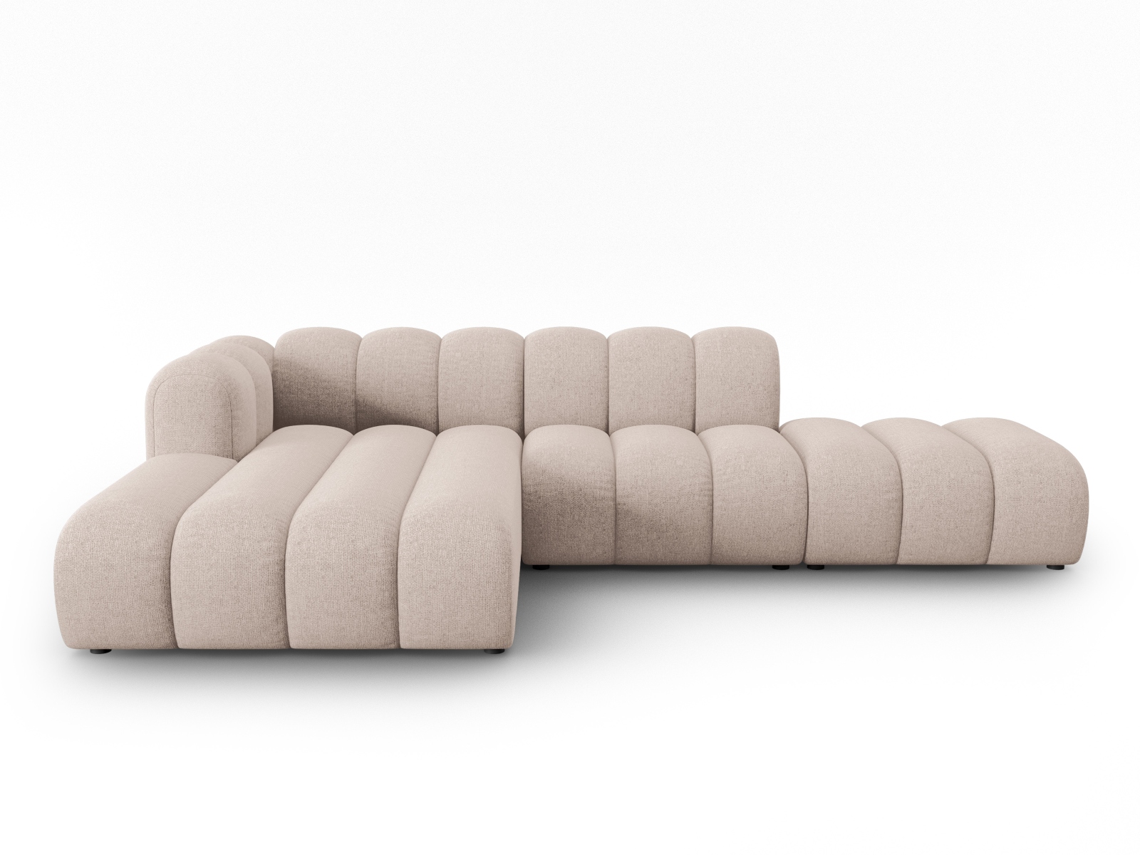 MICADONI Lupin Modular åben hjørnesofa, venstre, 5 sæder - beige chenille og sort plast