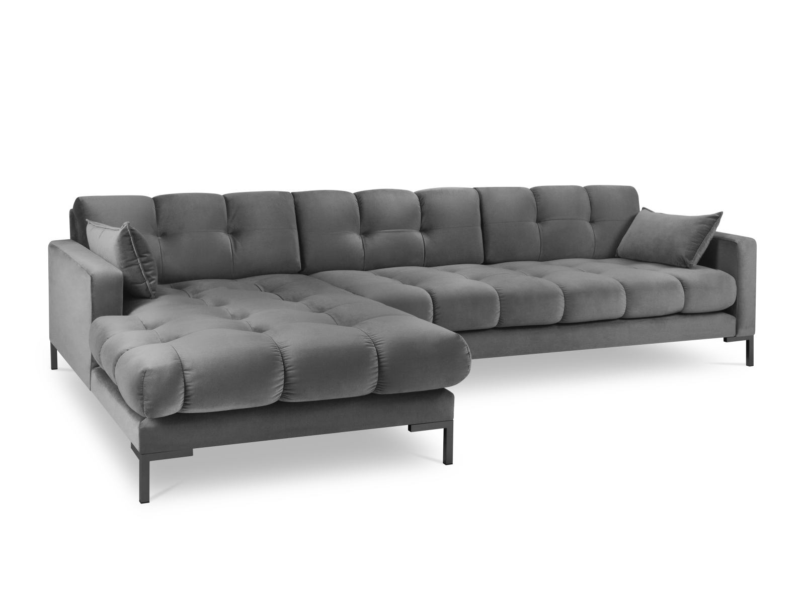 MICADONI Mamaia hjørnesofa, venstre, 5 sæder - grå fløjl og sort metal