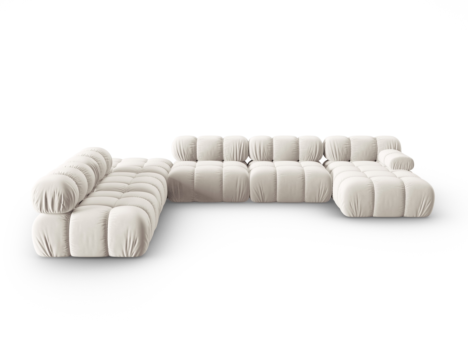 MICADONI Bellis Modular Panoramic hjørnesofa, venstre, 7 sæder - beige fløjl og sort plastik