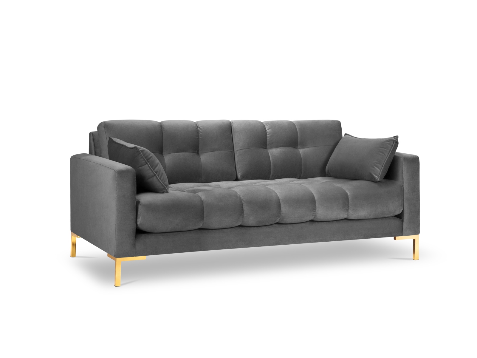 MICADONI Mamaia sofa, 3 sæder - grå fløjl og guld metal