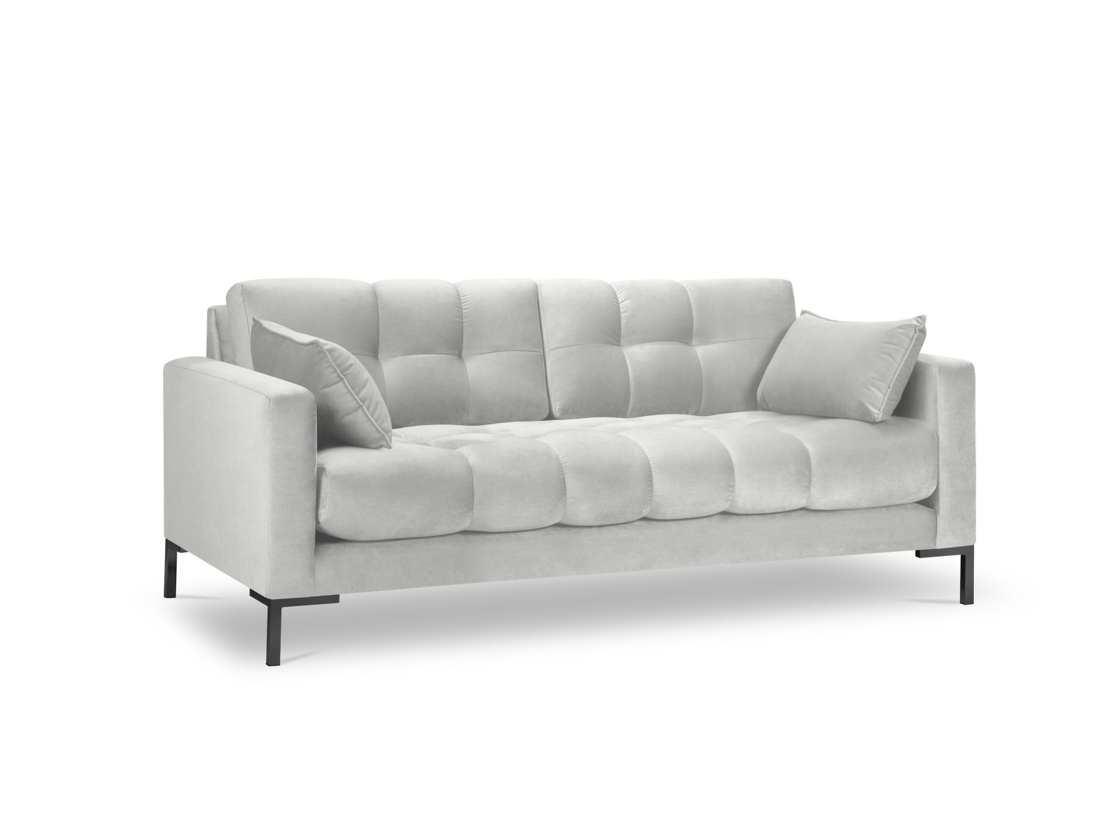MICADONI Mamaia sofa, 3 sæder - sølv fløjl og sort metal