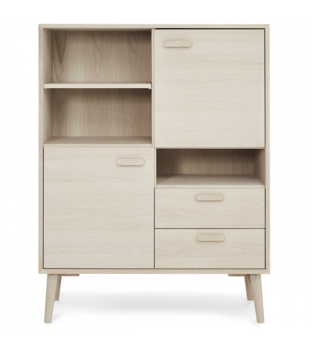 Porto høj skænk, m. 2 låger, 3 hylder og 2 skuffer - hvidolieret egetræsfinér og træ (100x40)