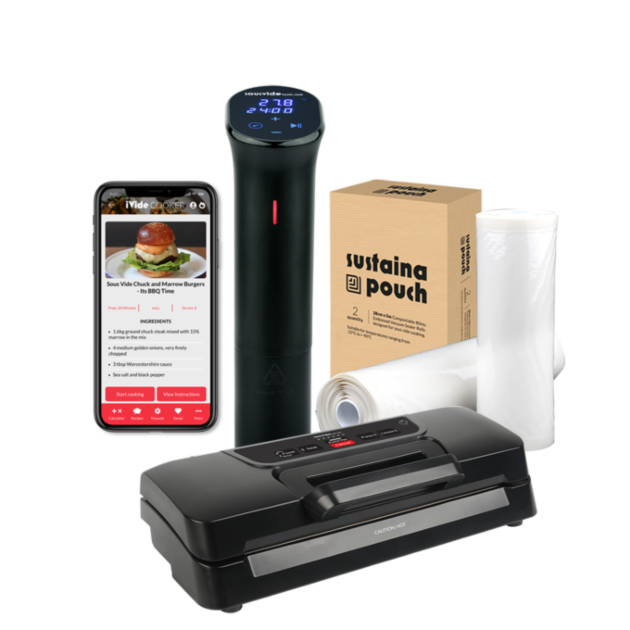 iVide® 2.0 Sous Vide Stav WIFI + VS270 Vakuumpakker + Vakuumruller