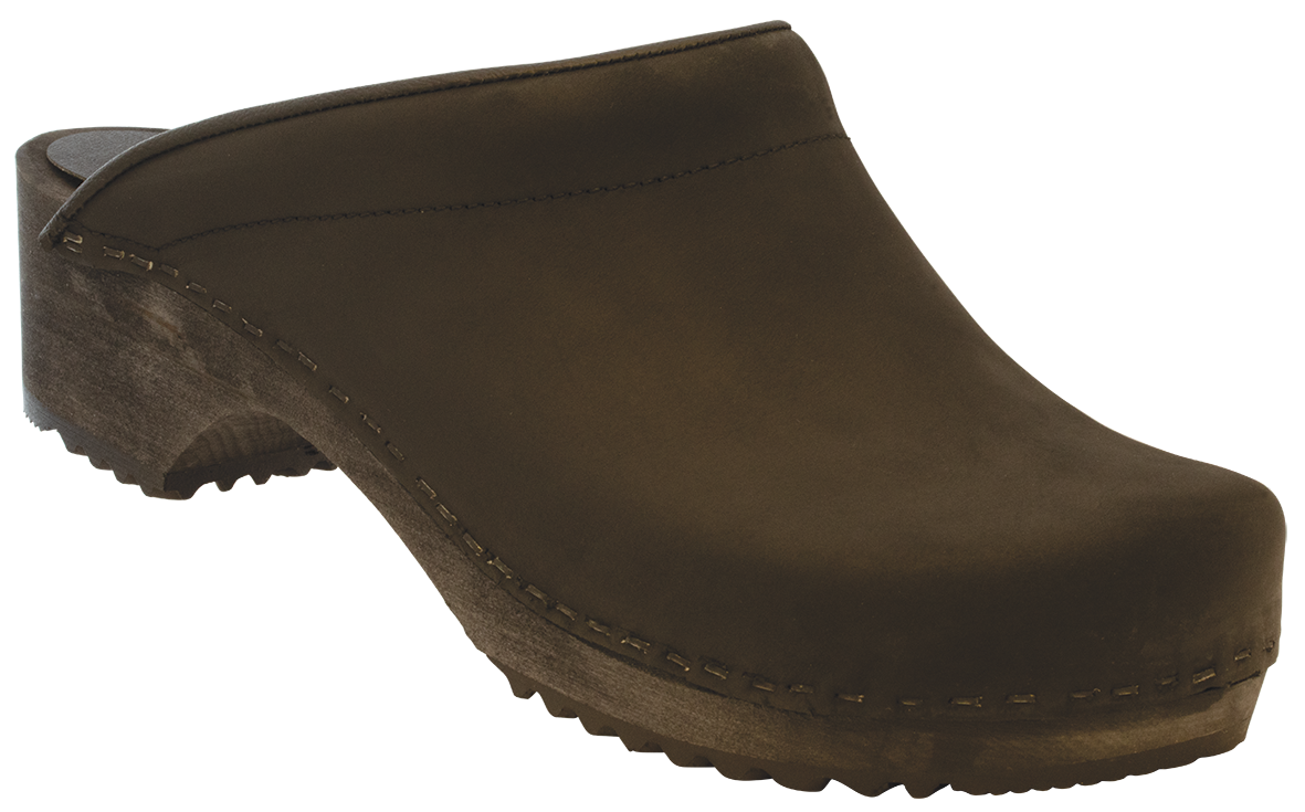 Træsko med 100 procent træsål, Model Albrethsen, uden kappe, polstret vrist, sort/brun nubuck læder Sort 35