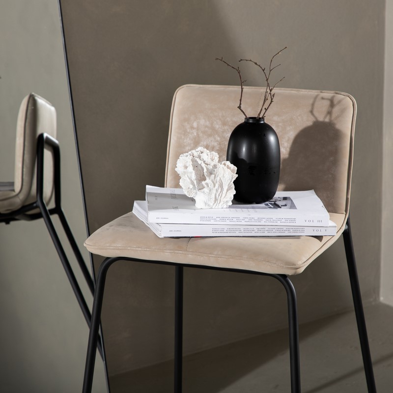 Bugg - 2 Barstole i metal og sæde i beige microfiber