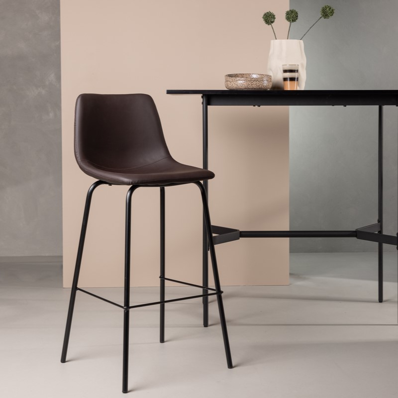 Dolph - 2 Barstole i brun kunstlæder og metal
