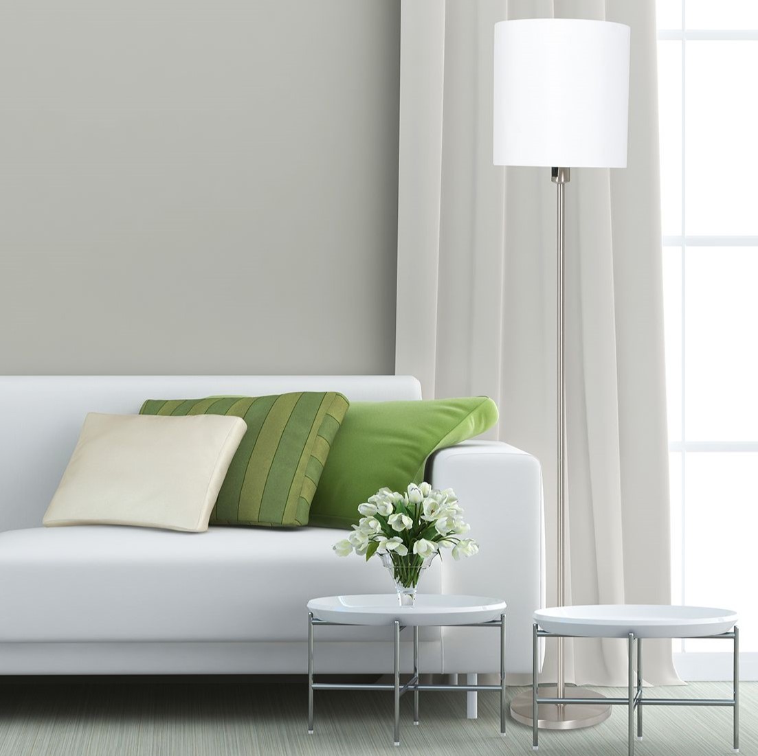 Taylor - gulvlampe i stål og hvidt stof