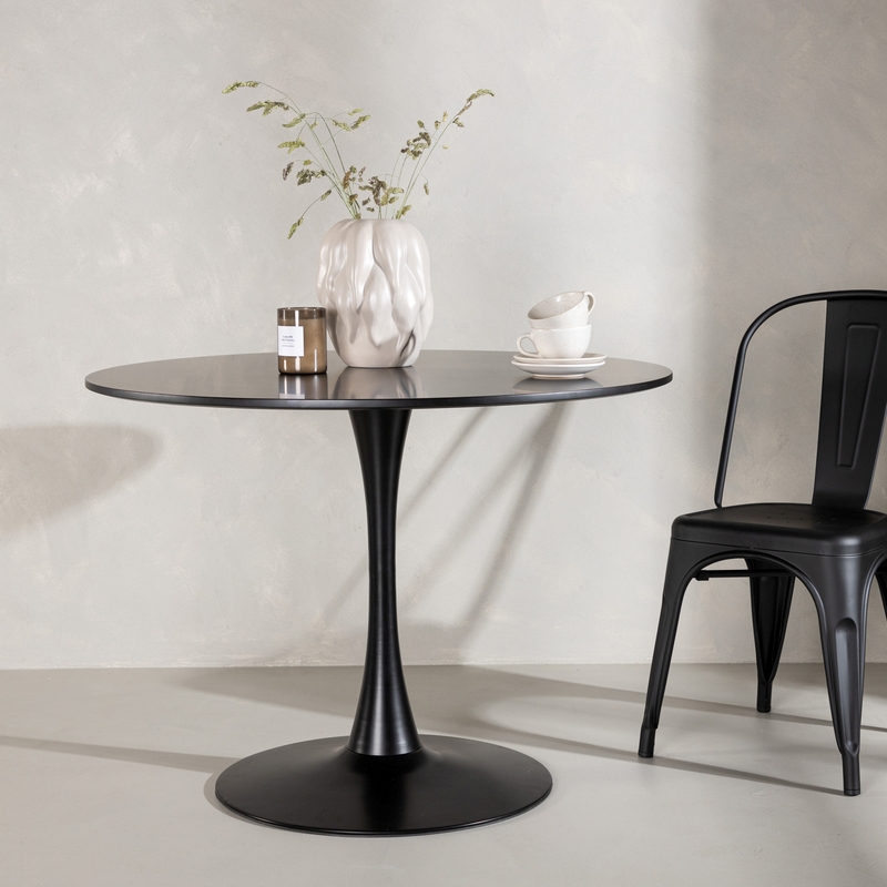 Dizell - Rundt spisebord i sortmalet, diameter 100 cm.