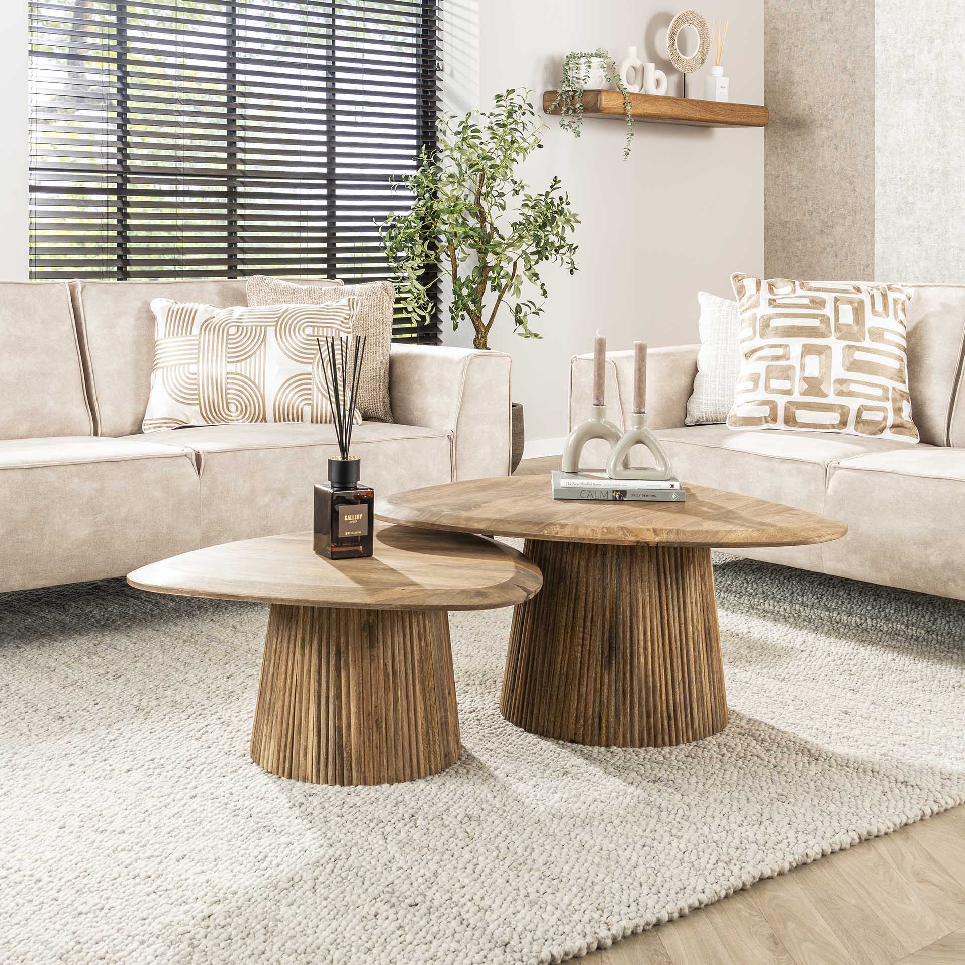 Misuto - Sofabordssæt i massiv sandfarvet mangotræ