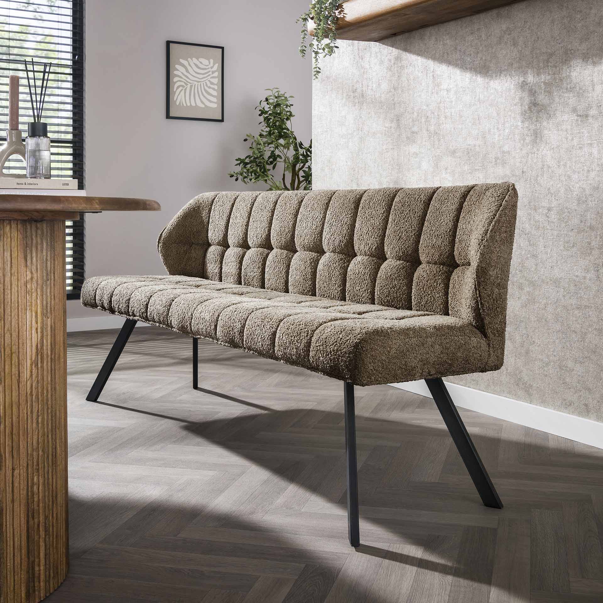 Clapton - Bænk i boucle taupe, længde 180 cm.