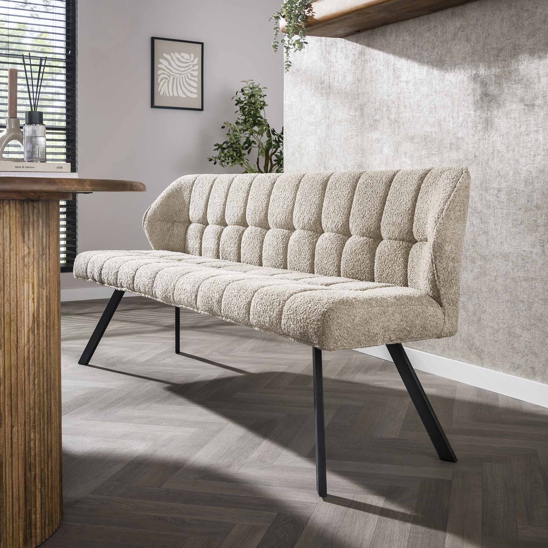 Clapton - Bænk i boucle sandfarve, længde 180 cm.