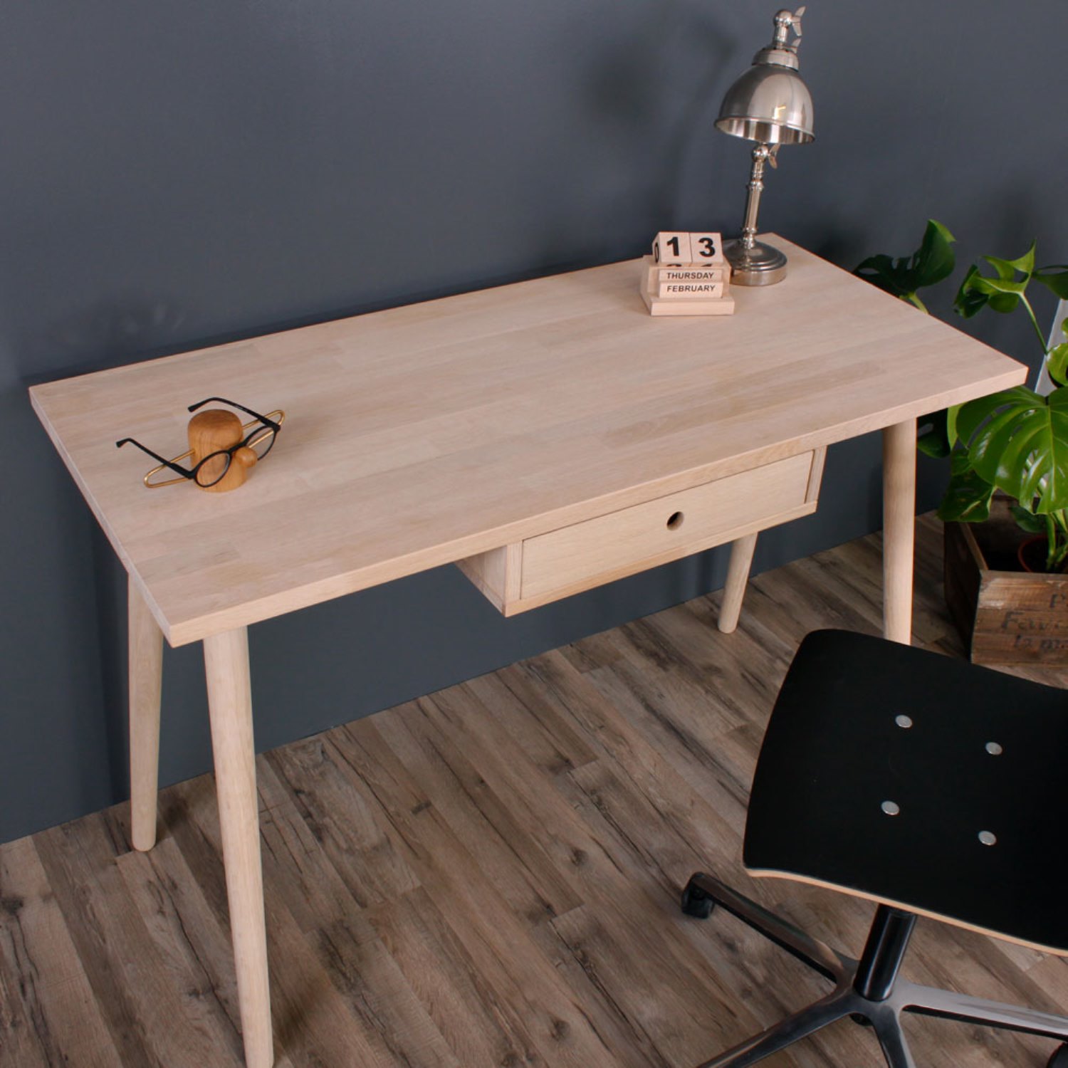 Baltimore- Skrivebord med 1 træskuffe, eg Ubehandlet