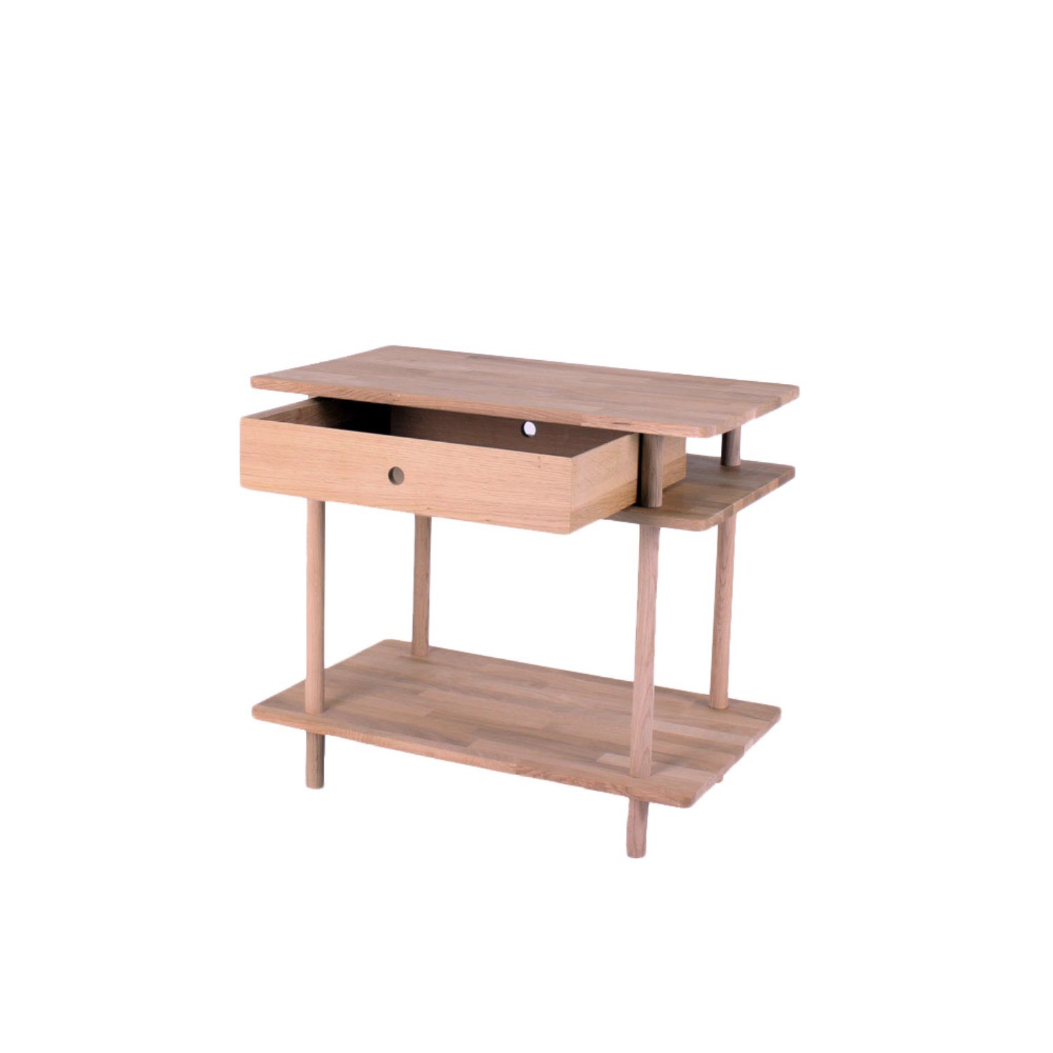 Loop - Reol med tre hylder og en skuffe i massiv eg Hvid olieret