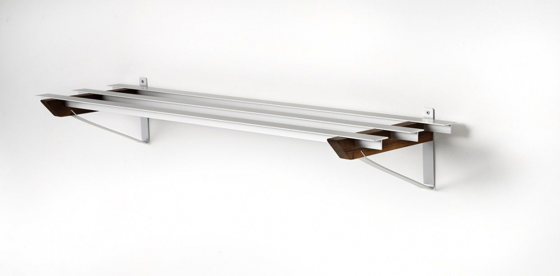 SR3 - Skohylde, bredde 98 cm, væghængt i rustfri stål og seks forskellige træfinish Valnød og stål