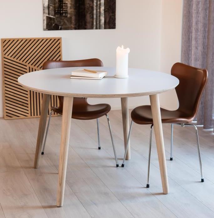 DT 100 - Rundt Spisebord i hvid laminat, tre størrelser Bord med fast plade, ø 90 cm.