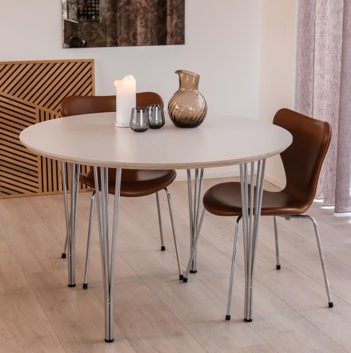 DT 100 - Rundt spisebord i hvid laminat, tre størrelser Bord med fast plade, ø 90 cm.
