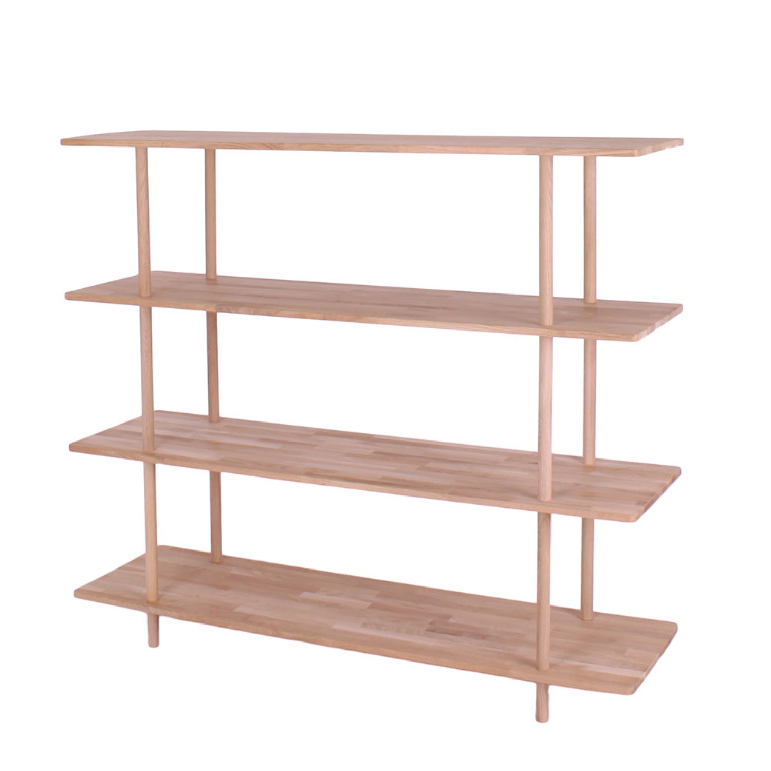 Loop - Reol med fire hylder i massiv eg og bredde 140 cm Ubehandlet