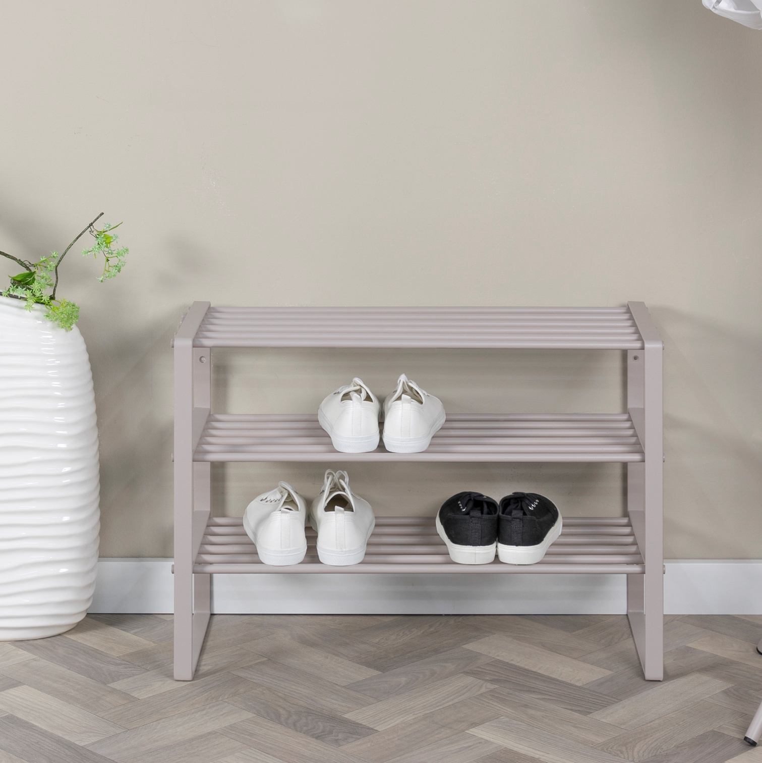 Dinex - Skostativ i silky taupe metal, 3 hylder, bredde 70 cm