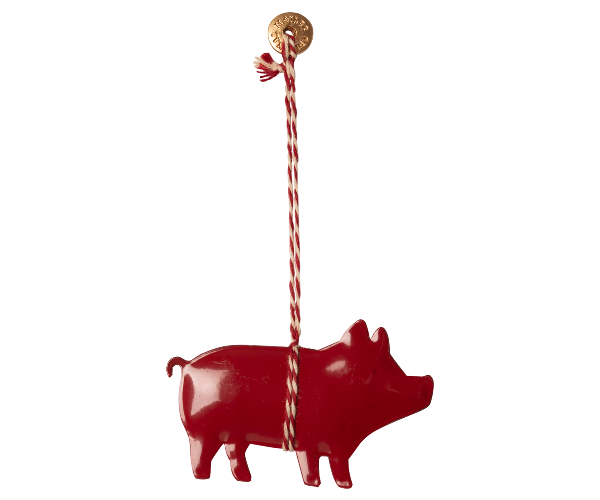 Ophæng julegris i metal - Rød