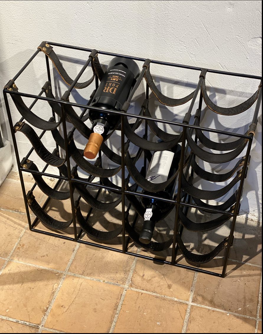 Vinreol - Sort læder - 16 flasker