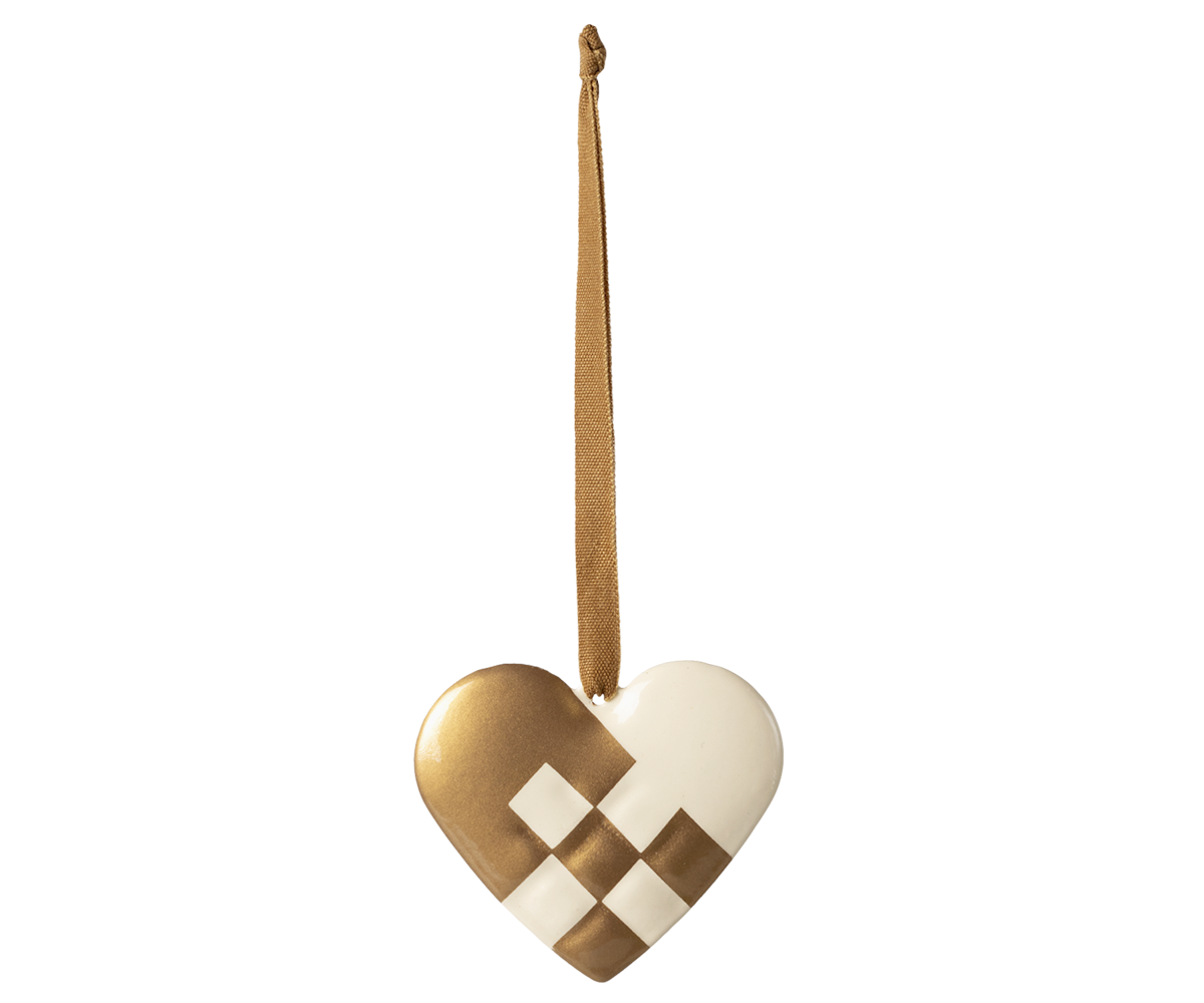 Flettet julehjerte, guld - lille