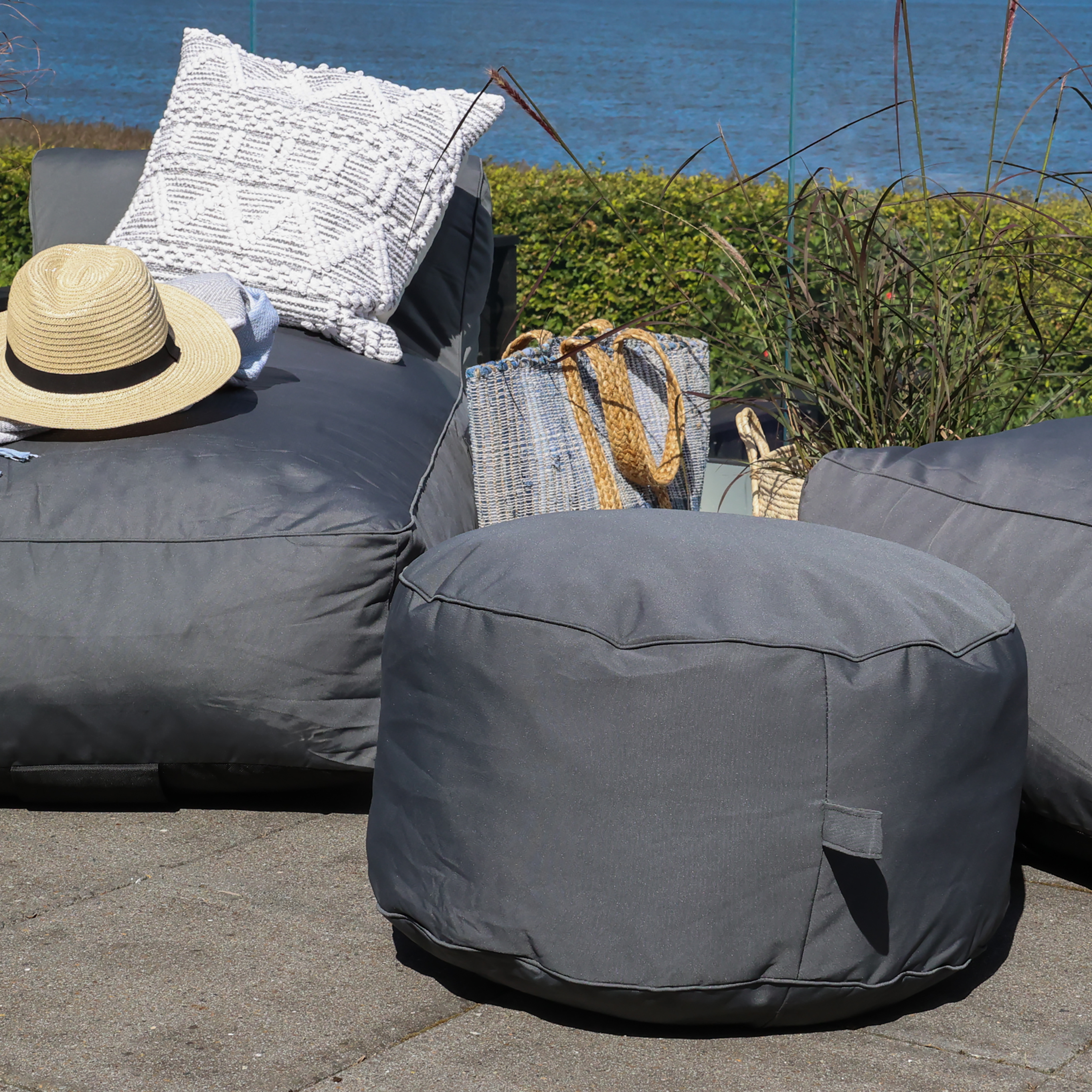 Loungepuf til udendørs - mørkegrå