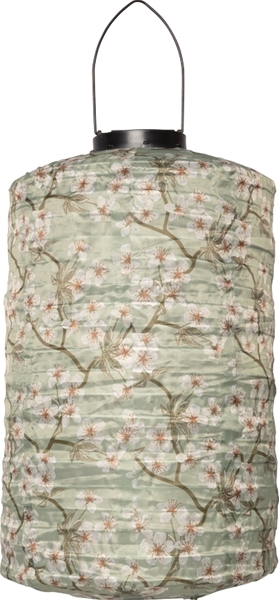 Lanterne m. solceller cylinder, grøn m. blomstermønster