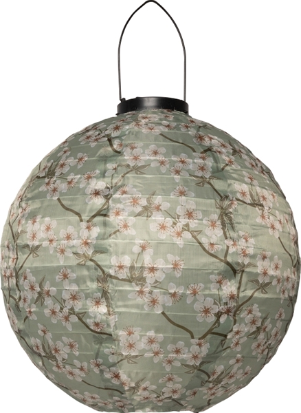 Lanterne m. solceller rund, grøm m. blomstermønster