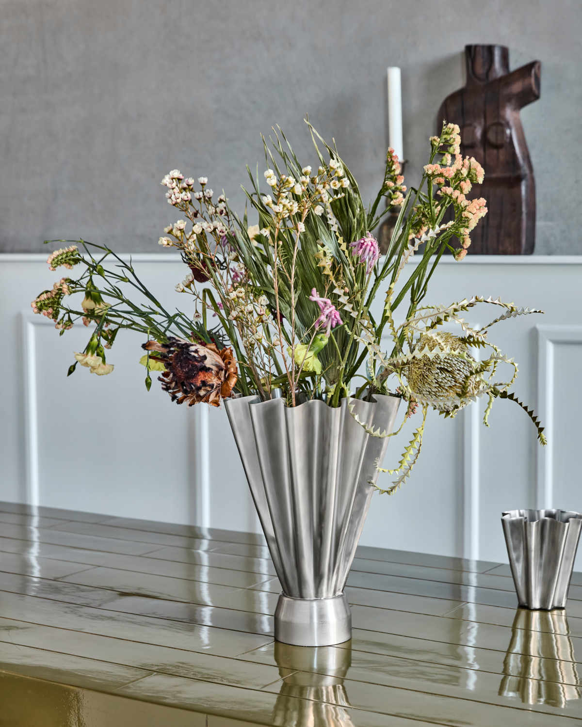 Vase, Flood, Børstet sølvfinish