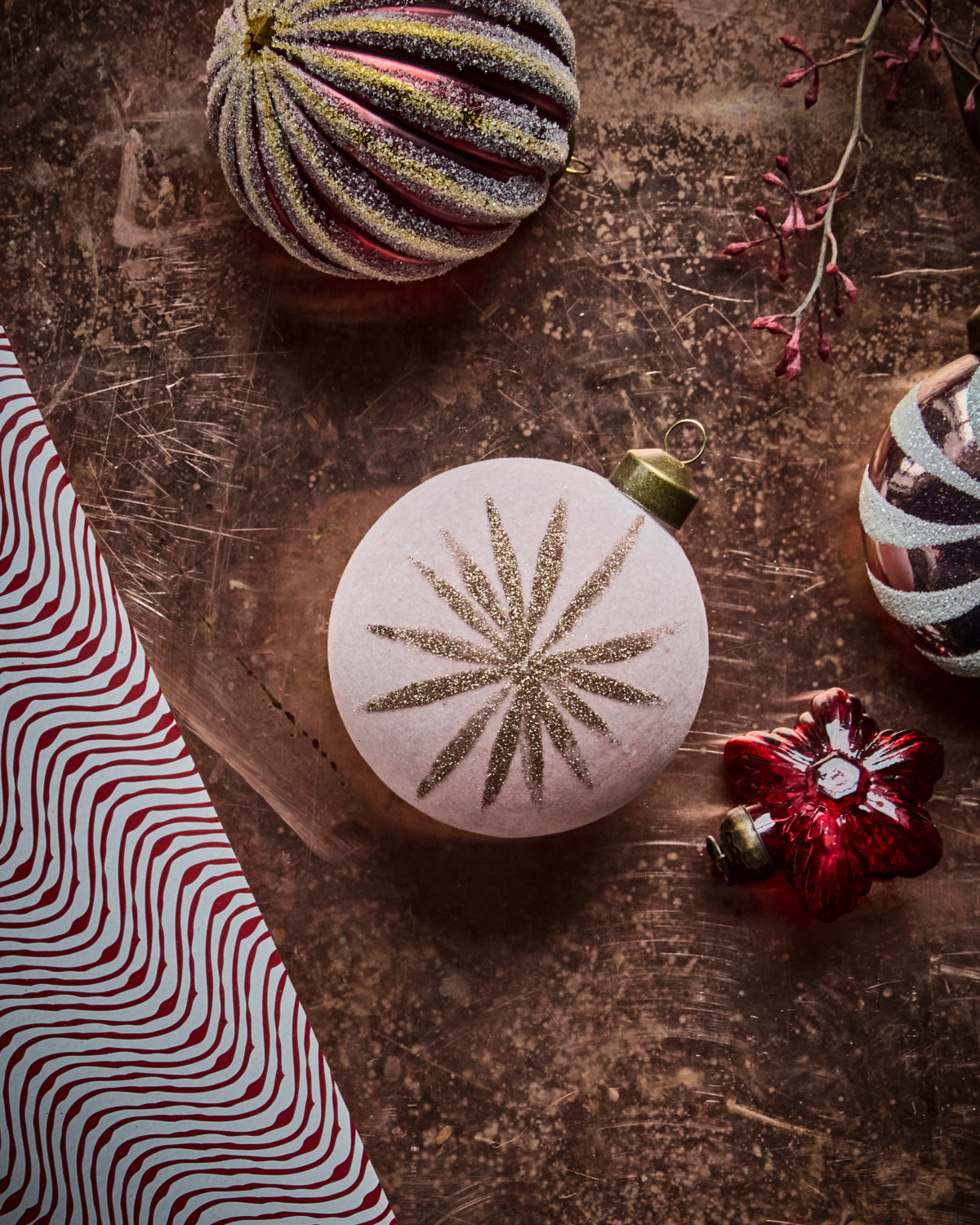 Julepynt, Rosa - Sæt m. 4 stk.