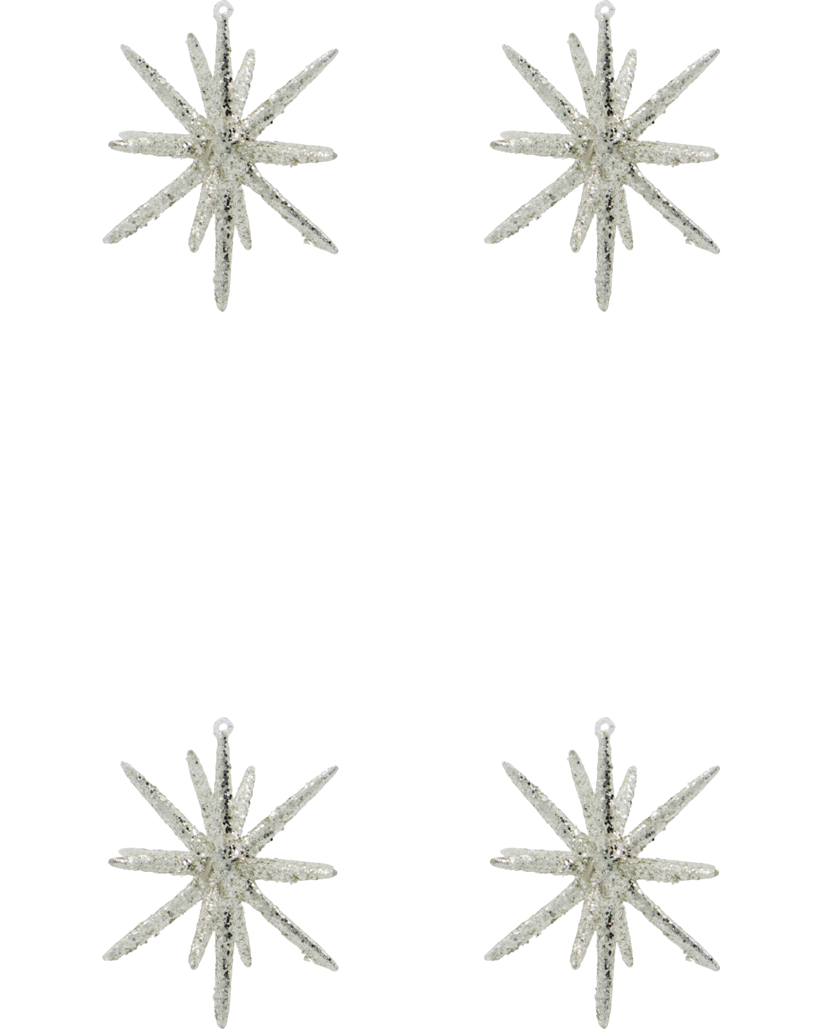 Julepynt - Spike , STOR - Sølv m. glimmer 4 stk.