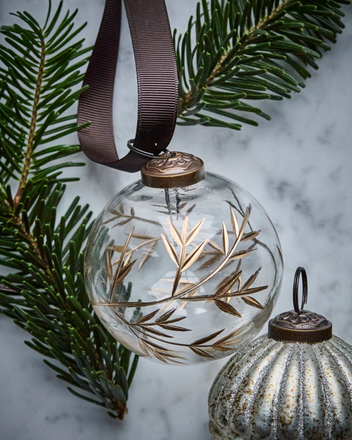 Julekugle blad - Klar/Guld - Sæt m. 4 stk