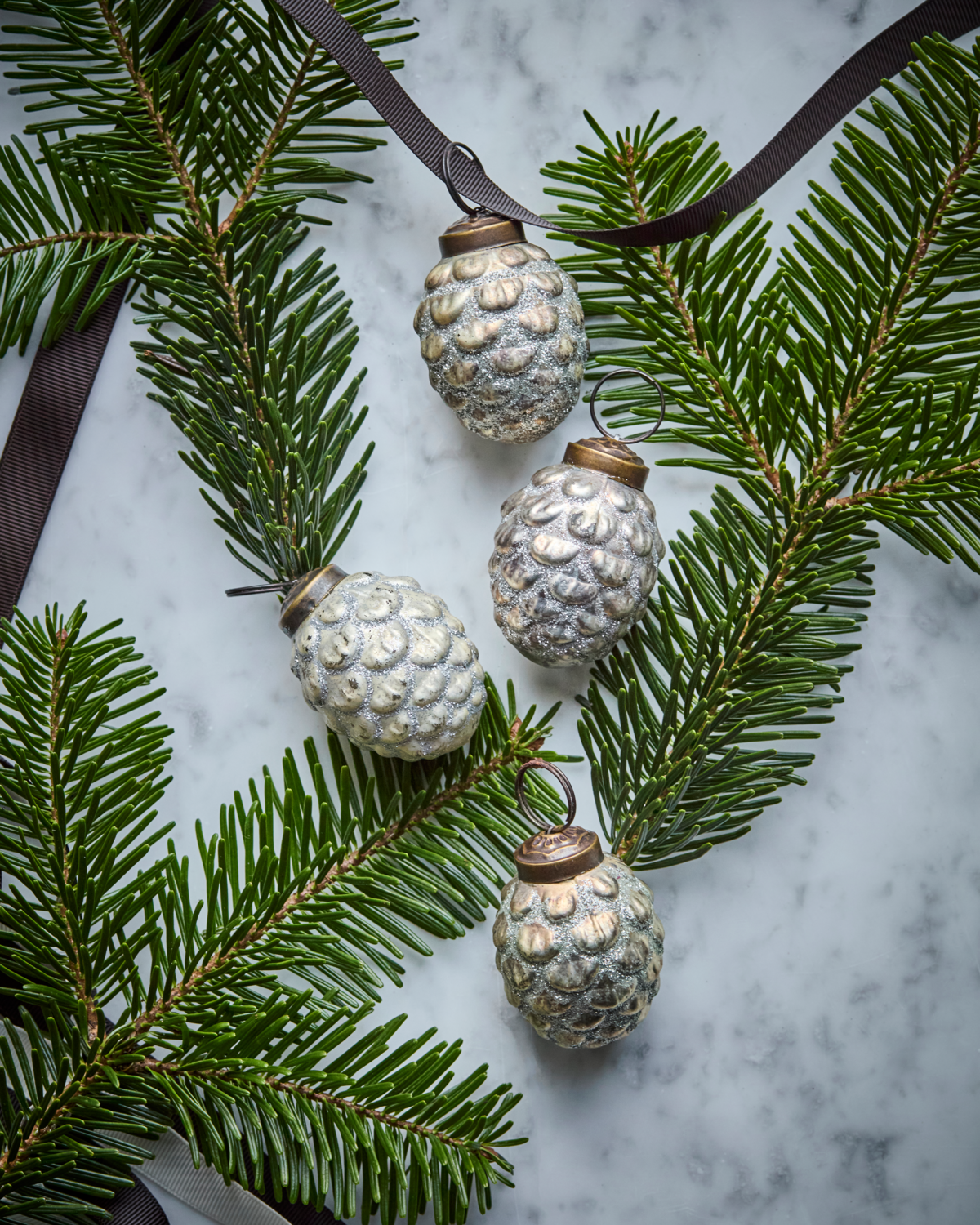 Julepynt - Sæt med 4 stk. - Antik sølv