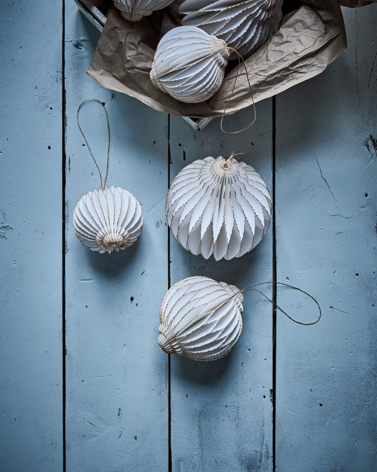 Julepynt, Lille - Råhvid/GULD - 4 stk.