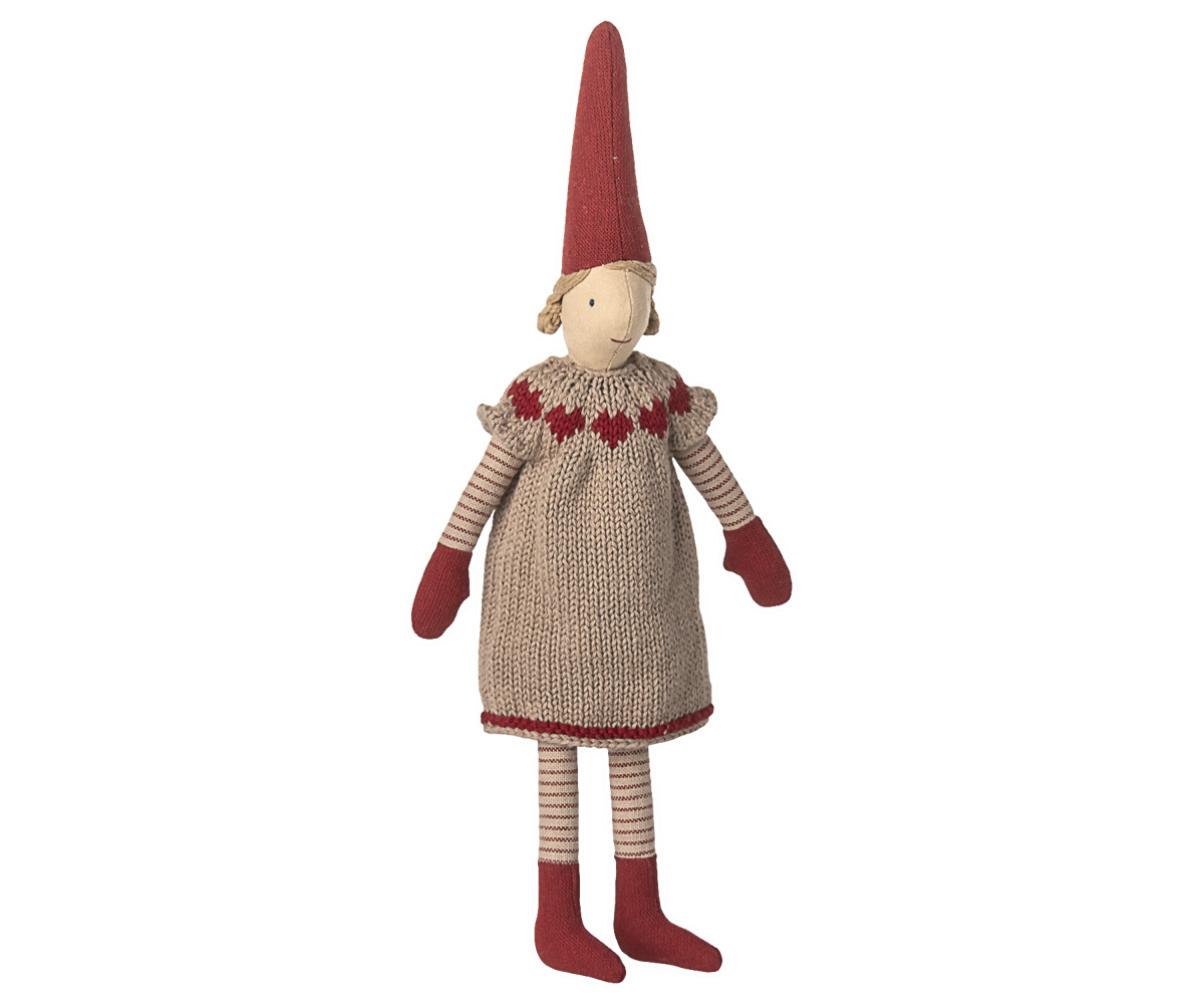 Mini nisse 2025, str. 2 - Pige - strikket kjole m. hjerter