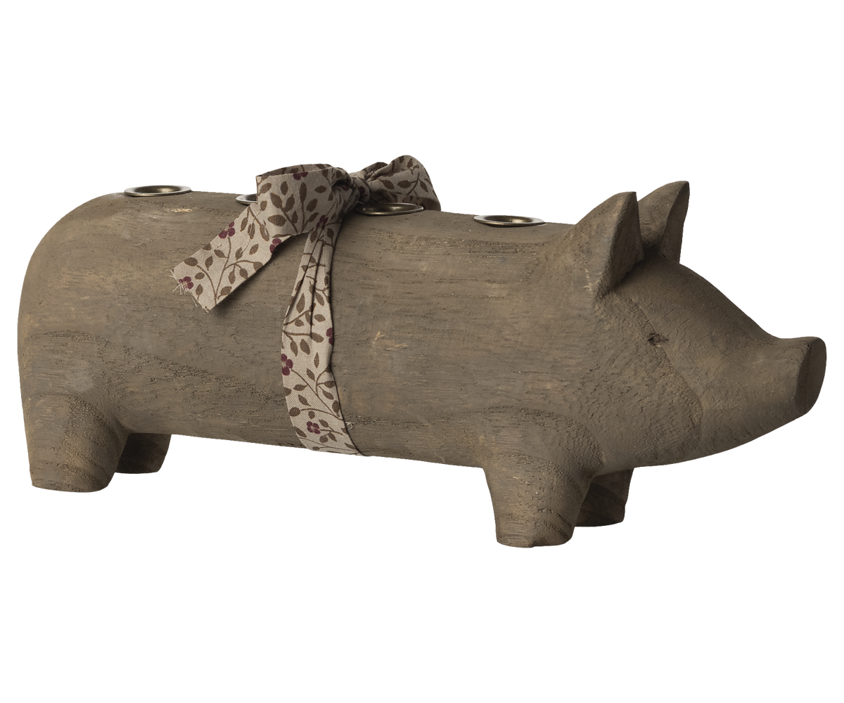 Maileg Advent Trælysestage Gris - Natur