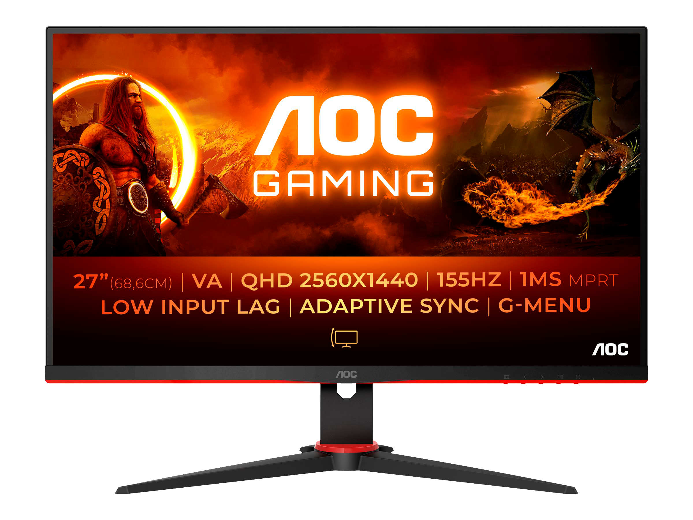 Gaming Skærm AOC Q27G2E/BK &bull; 27" &bull; QHD 155Hz &bull; VA Panel FreeSync og Lavt Input Lag