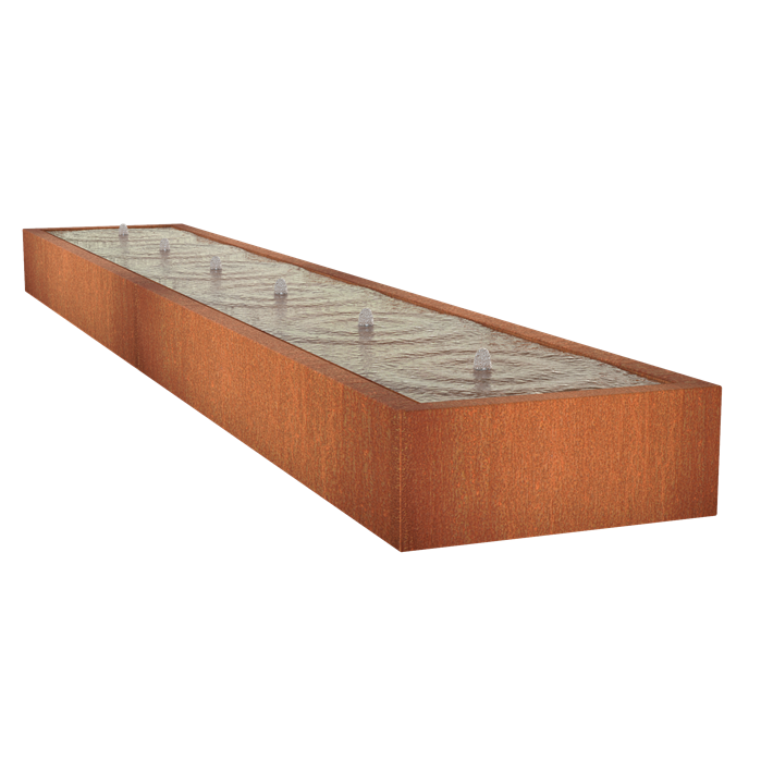 Springvand cortenstål 600 x 100 cm højde 40 cm