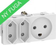 LK FUGAÂ® Stikkontakt m/jord og 2xEuroplug udtag, 2,0 modul hvid