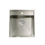 Intra Juvel Baltic køkkenvask Udvendige mål 430x500mm. Til nedfældning & planlimning. Med strainer. Børstet finish