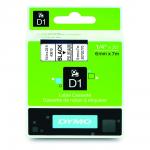 Dymo D1 tape 6mm x 7 mtr., sort/klar