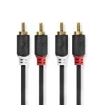 Nedis Stereo Audio kabel | 2x RCA Hanstik | 2x RCA Hanstik | Guldplateret | 10.0 m | Runde | Antracit | Box