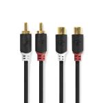Nedis Stereo Audio kabel | 2x RCA Hanstik | 2x RCA Hun | Guldplateret | 2.00 m | Runde | Antracit | Box