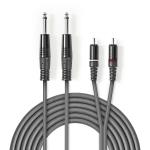 Stereo Audio kabel | 2x 6.35 mm Hanstik | 2x RCA Hanstik | Nikkelplateret | 3.00 m | Runde | Mørkegrå | Kartonhylster