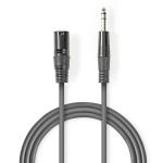 Balanceret Audio kabel | XLR 3-Pin Hanstik | 6.35 mm Hanstik | Nikkelplateret | 1.50 m | Runde | PVC | Mørkegrå | Kartonhylster