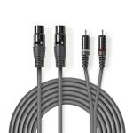 Balanceret Audio kabel | 2x XLR 3-Pin Hunstik | 2x RCA Hanstik | Nikkelplateret | 1.50 m | Runde | PVC | Mørkegrå | Kartonhylster