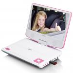 Lenco Bærbar 9" dvd-afspiller med USB-hovedtelefoner og monteringsbeslag Pink