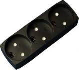 3-stikdåse med blindhul uden jord sort