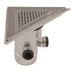 Blücher JUST gulvafløb med lodret Ø110 mm udløb, trekantet samt 2 sideindløb, smøremembran. Til beton & fliser. Rustfrit stål